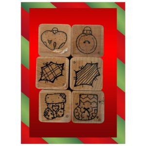 Christmas Assortment of Small Rubber Wood Block Stamps, Ornament Stamps, Holly L